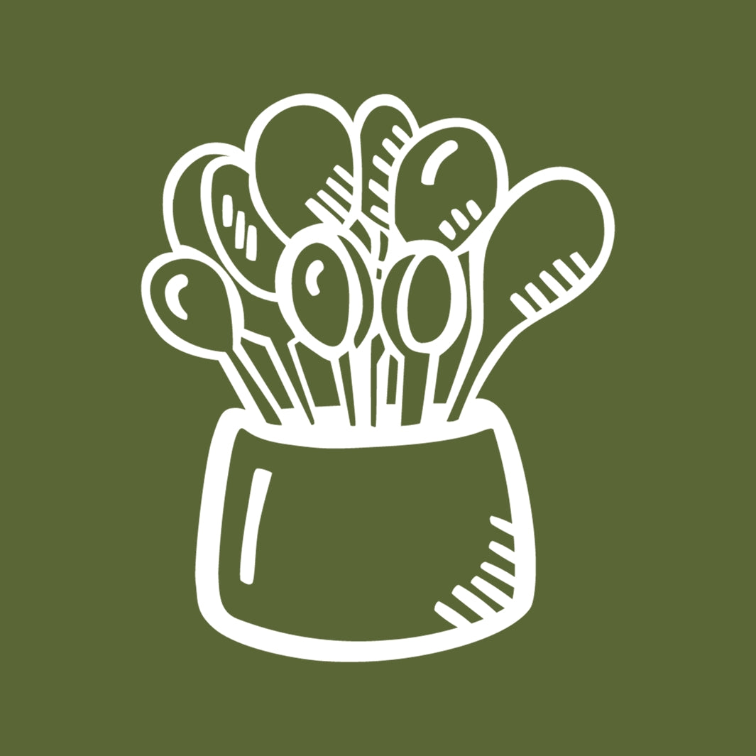 Jar of Spoons Icon on an Olive Green Background