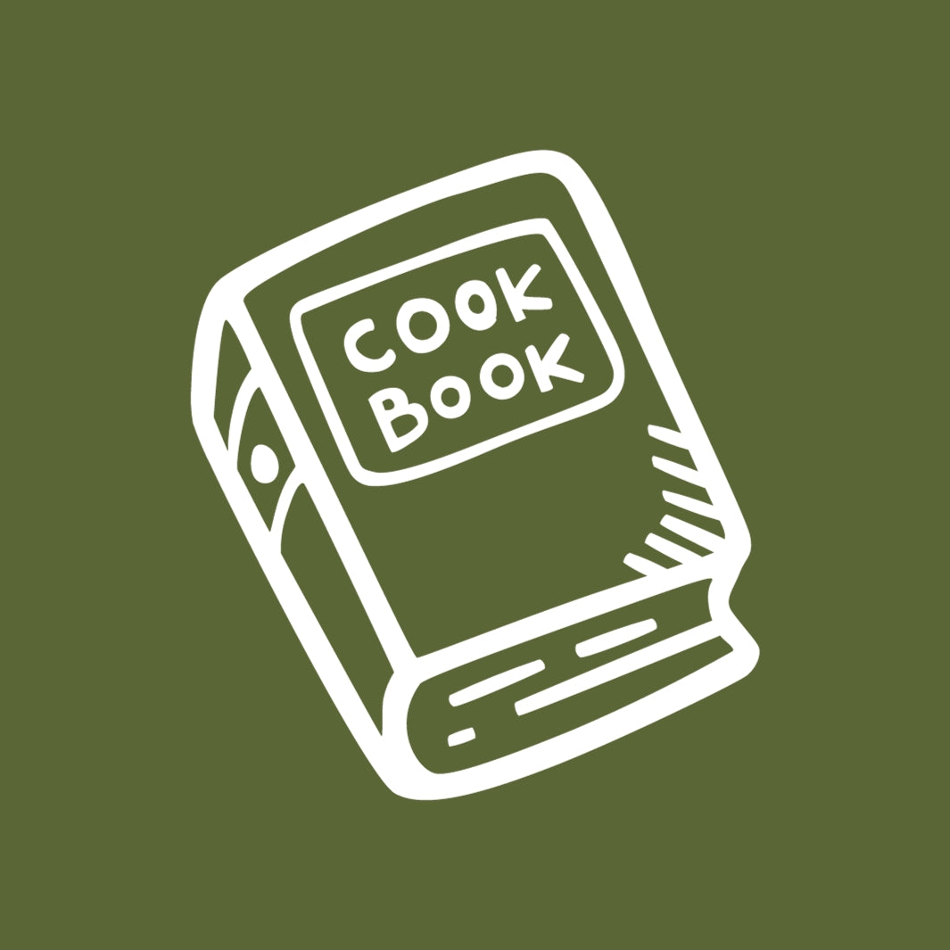 Cookbook Icon on an Olive Green Background