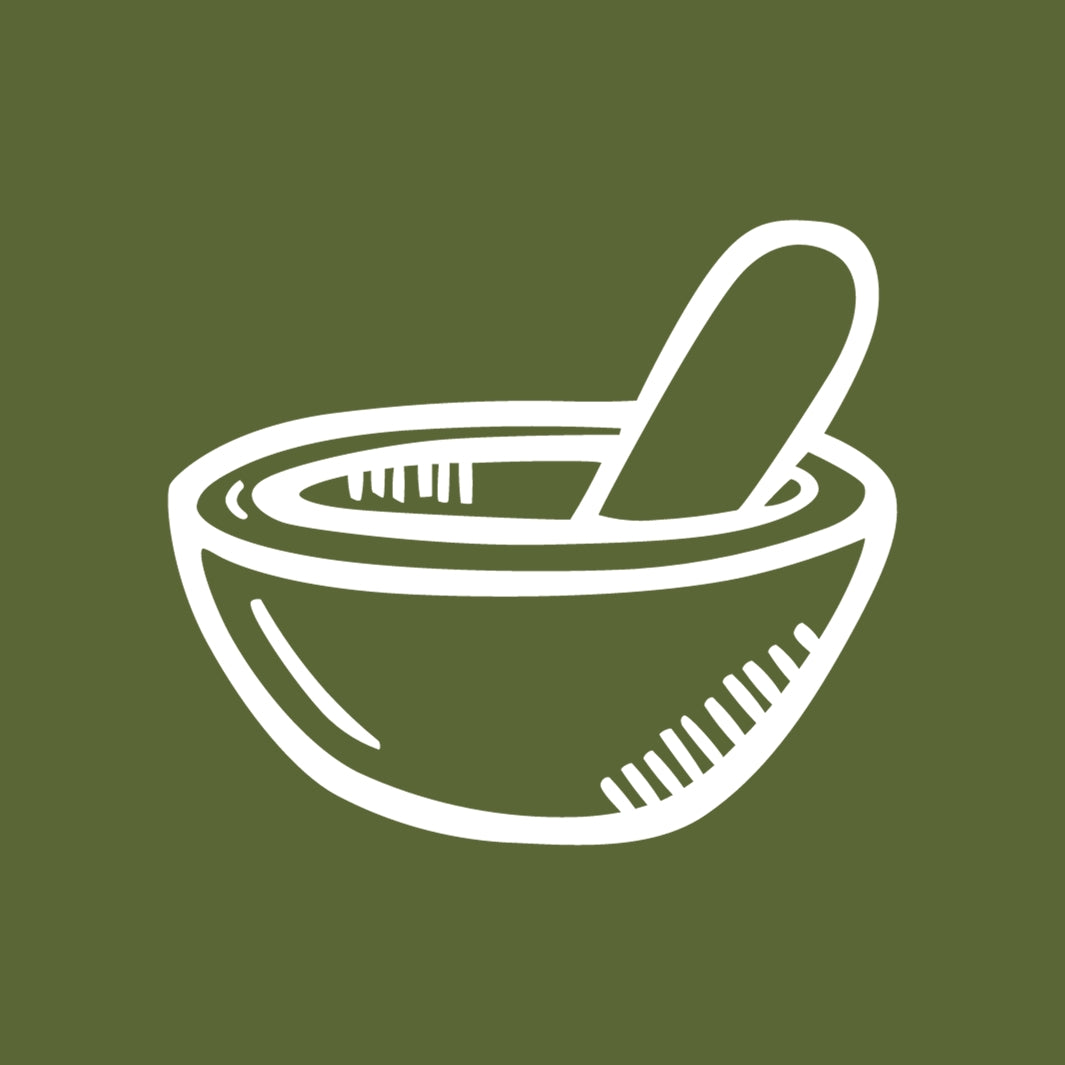Mortar and Pestle Icon on an Olive Green Background
