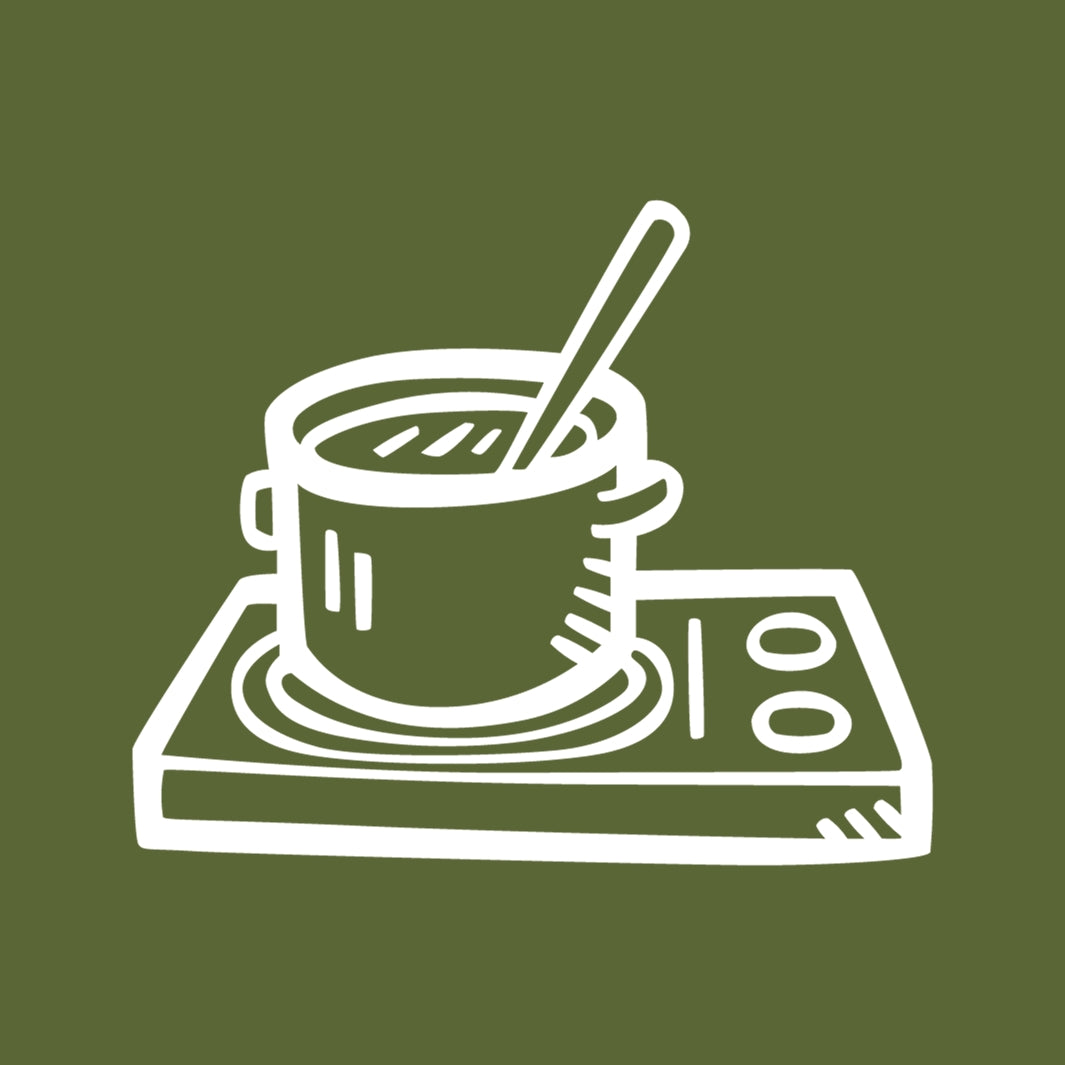 Pot on a Stove Icon on an Olive Green Background