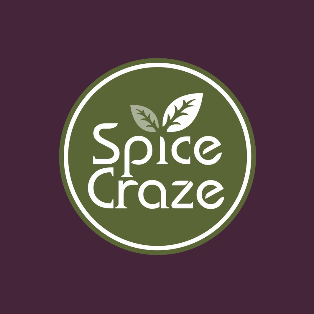 Spice Craze™ Olive Green Logo on an Eggplant-Colored Background