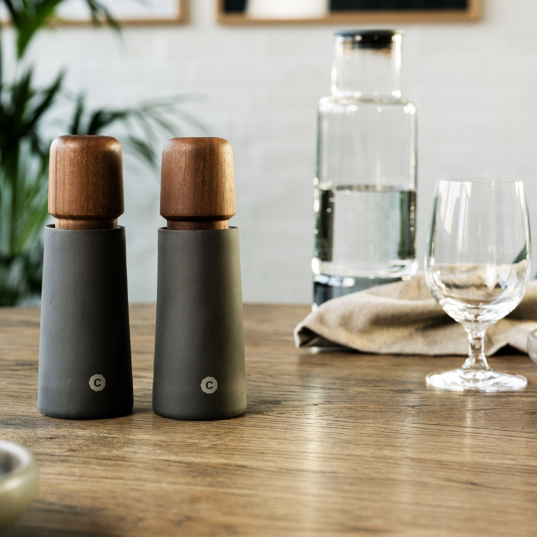 Black Porcelain & Walnut Stockholm Salt or Pepper Mills | CrushGrind® Denmark | Mills & Grinders @ Spice Craze®