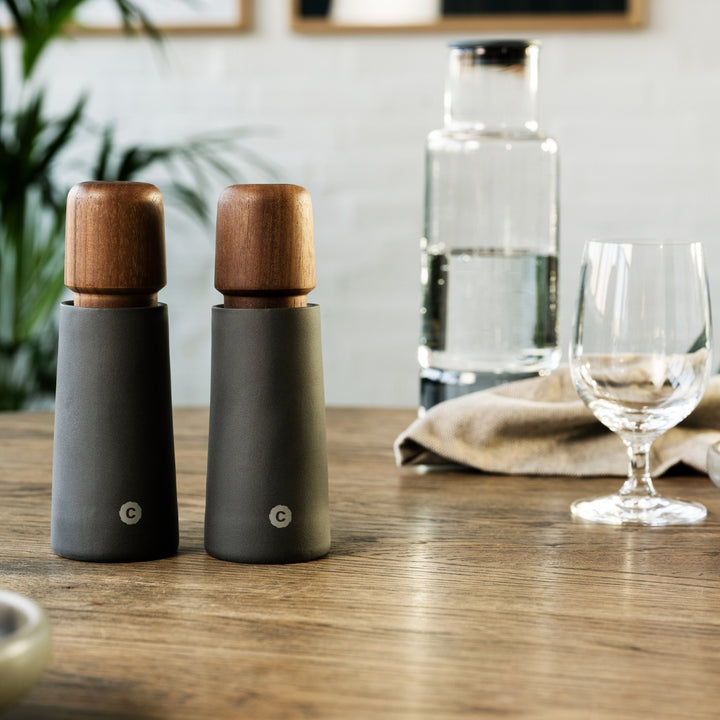 Black Porcelain & Walnut Stockholm Salt or Pepper Mills | CrushGrind® Denmark | Mills & Grinders @ Spice Craze®