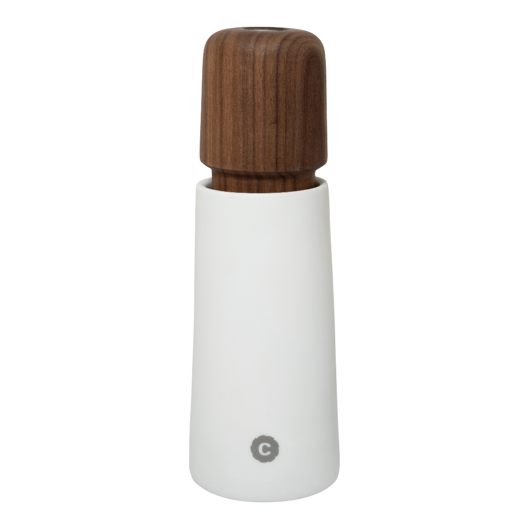 White Porcelain & Walnut Stockholm Salt or Pepper Mill | CrushGrind® Denmark | Mills & Grinders @ Spice Craze®