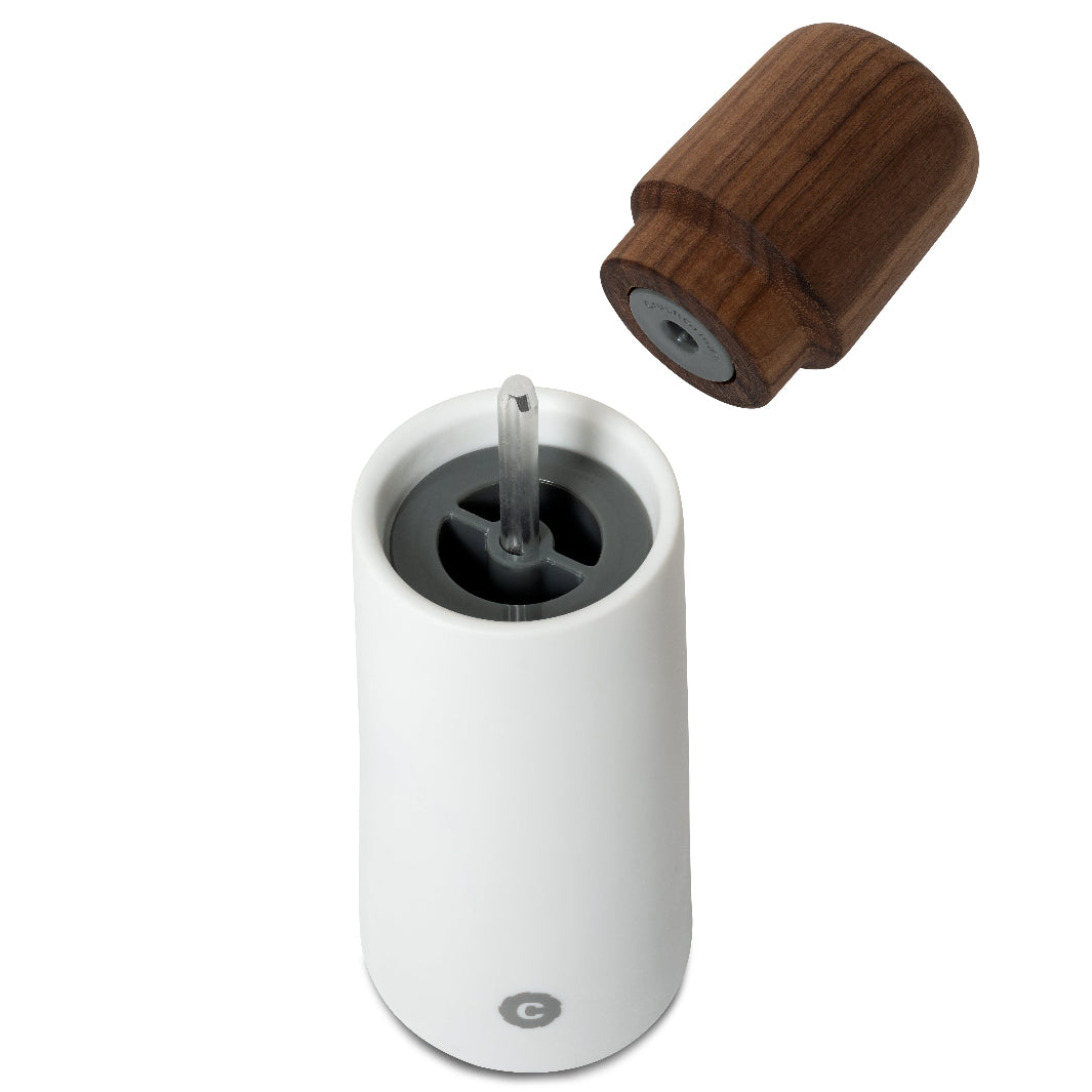 How to Put Ingredients in the White Porcelain & Walnut Stockholm Salt or Pepper Mill | CrushGrind® Denmark | Mills & Grinders @ Spice Craze®
