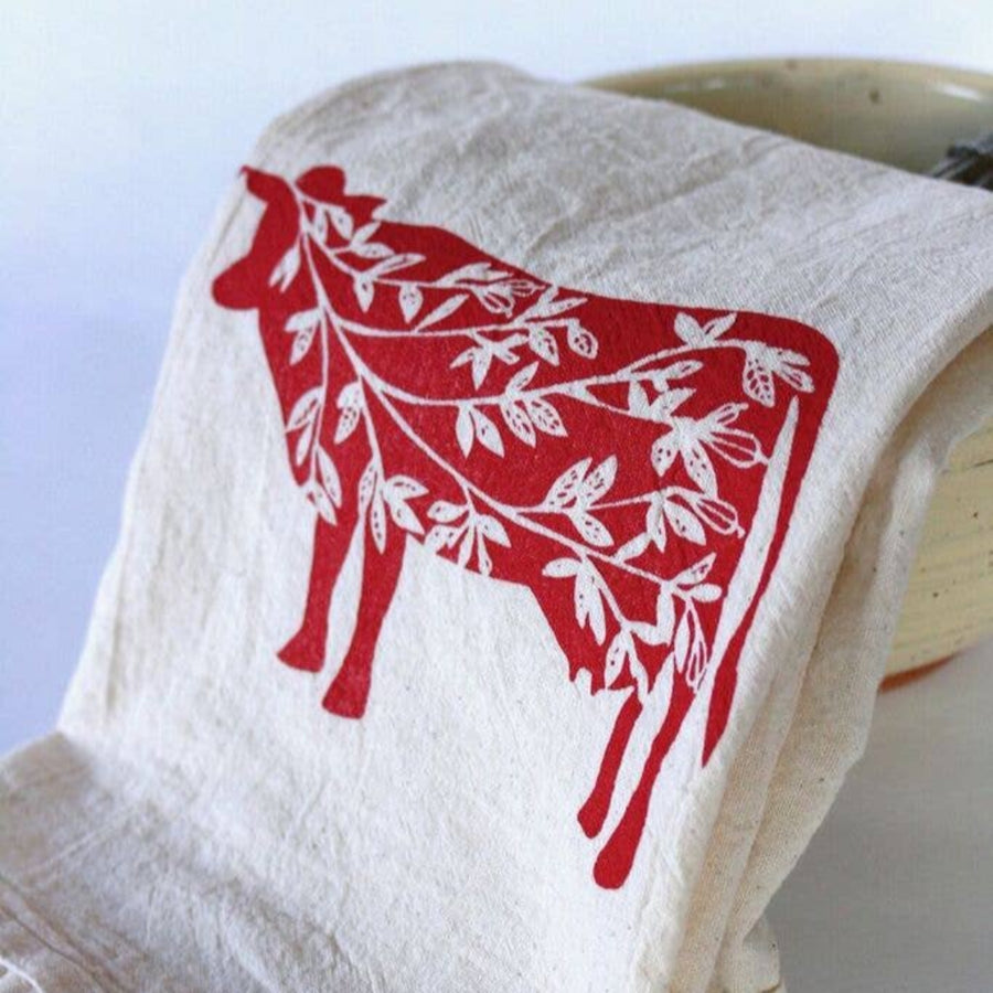 Handprinted Cow Tea Towel | The High Fiber | Aprons & Linens @ Spice Craze®