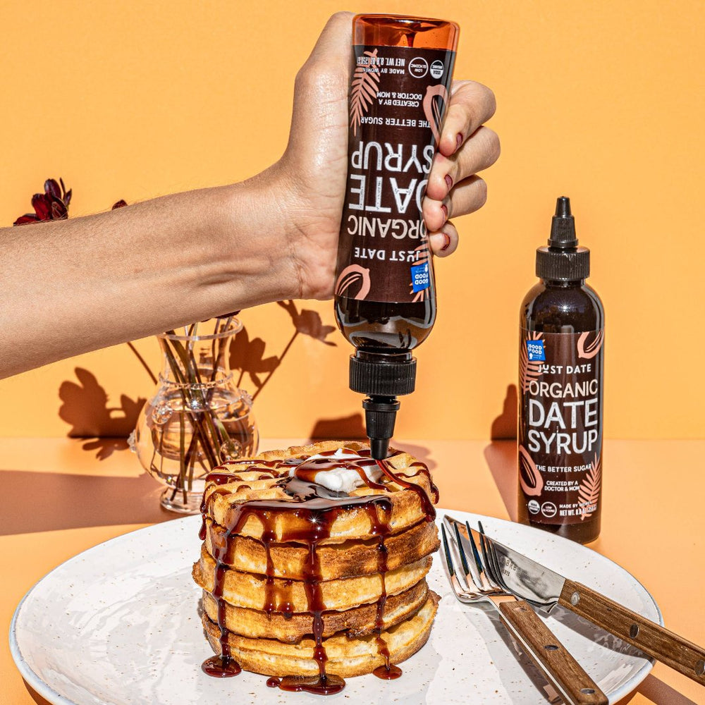 Organic Date Syrup being Poured on Waffles | Just Date | The Sweeter Side @ Spice Craze®