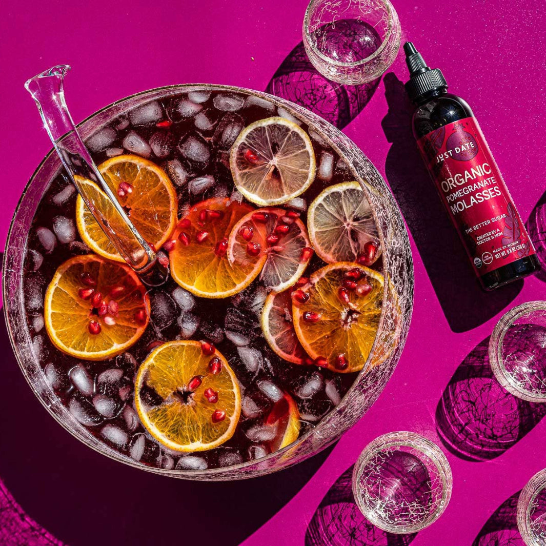 Organic Pomegranate Molasses Used in a Punch Bowl Cocktail | Just Date | The Sweeter Side @ Spice Craze®