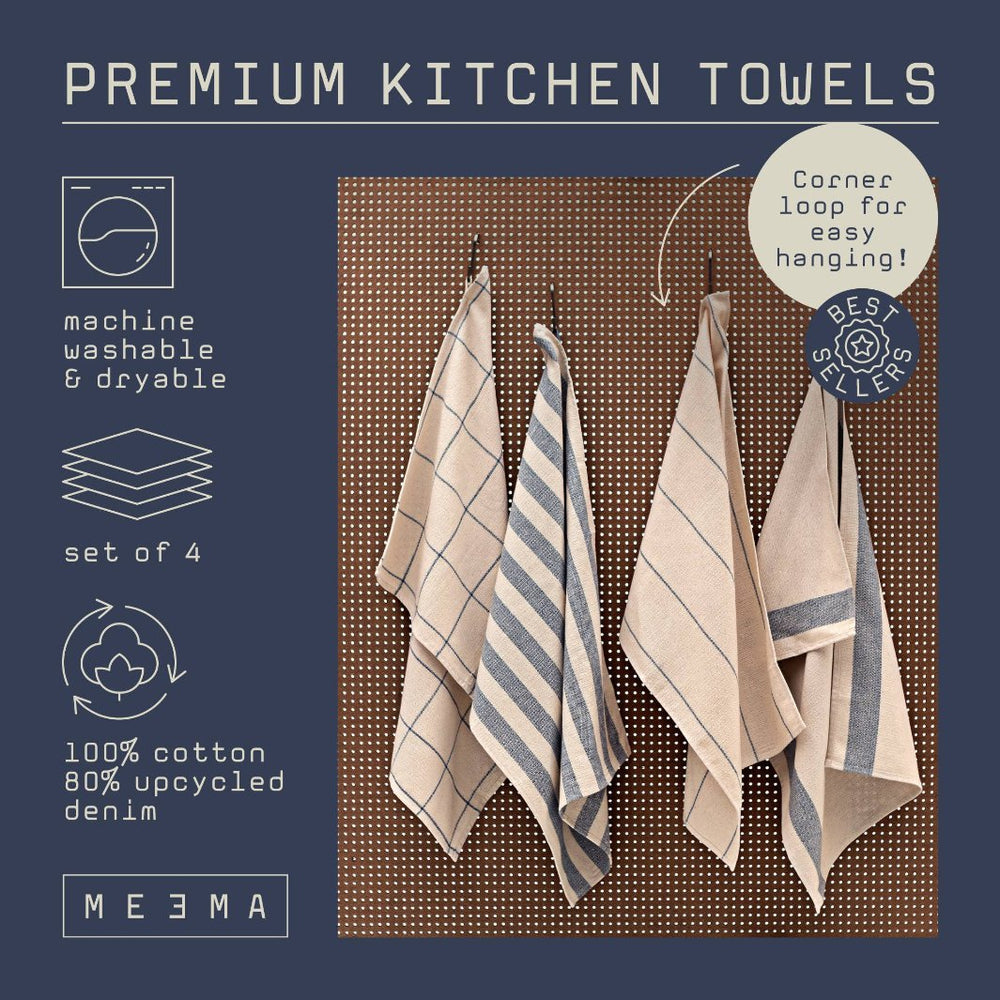 Informational Diagram of Set of Four (4) Upcycled Cotton Kitchen Towels | MEEMA | Aprons & Linens @ Spice Craze®