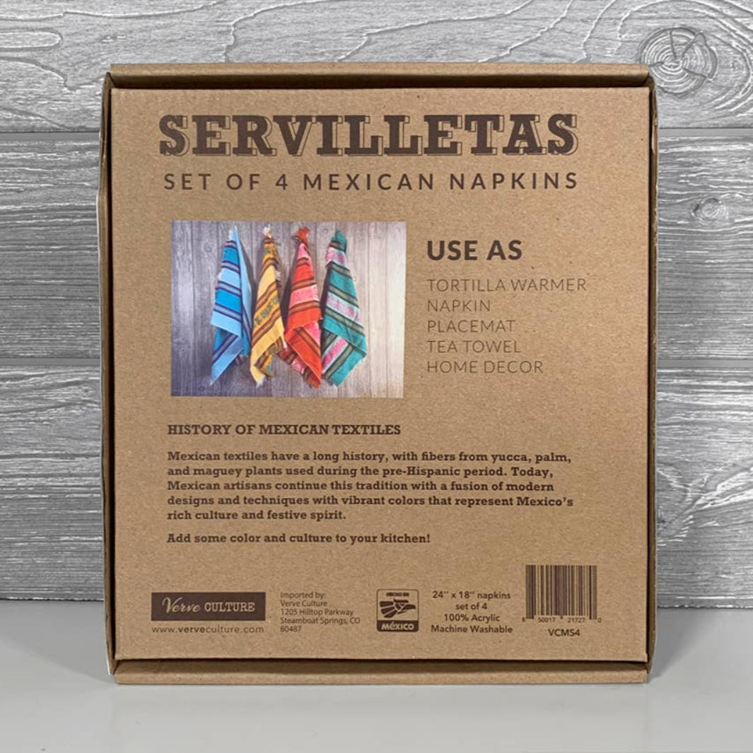 Back of Package of Set of 4 Mexican Servilletas | Verve Culture® | Aprons & Linens @ Spice Craze®