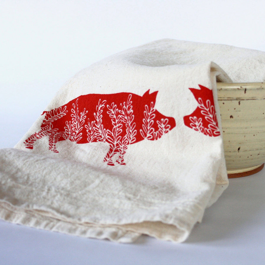 Handprinted Pig Tea Towel | The High Fiber | Aprons & Linens @ Spice Craze®