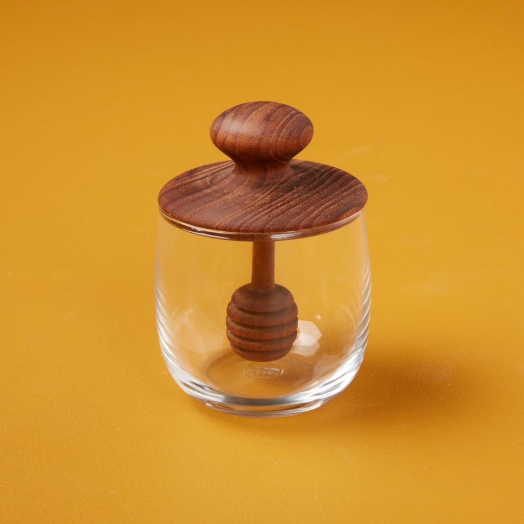 Teak & Glass Honey Jar on a Mustard Background | Be Home US | Keeping It Pretty @ Spice Craze®