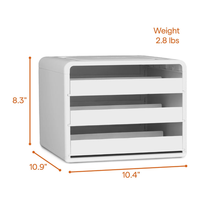 Dimensions of White YouCopia® SpiceStack® Adjustable Spice Bottle Organizer - 10.9" x 10.4" x 8.3" | YouCopia® | Keeping It Pretty @ Spice Craze®