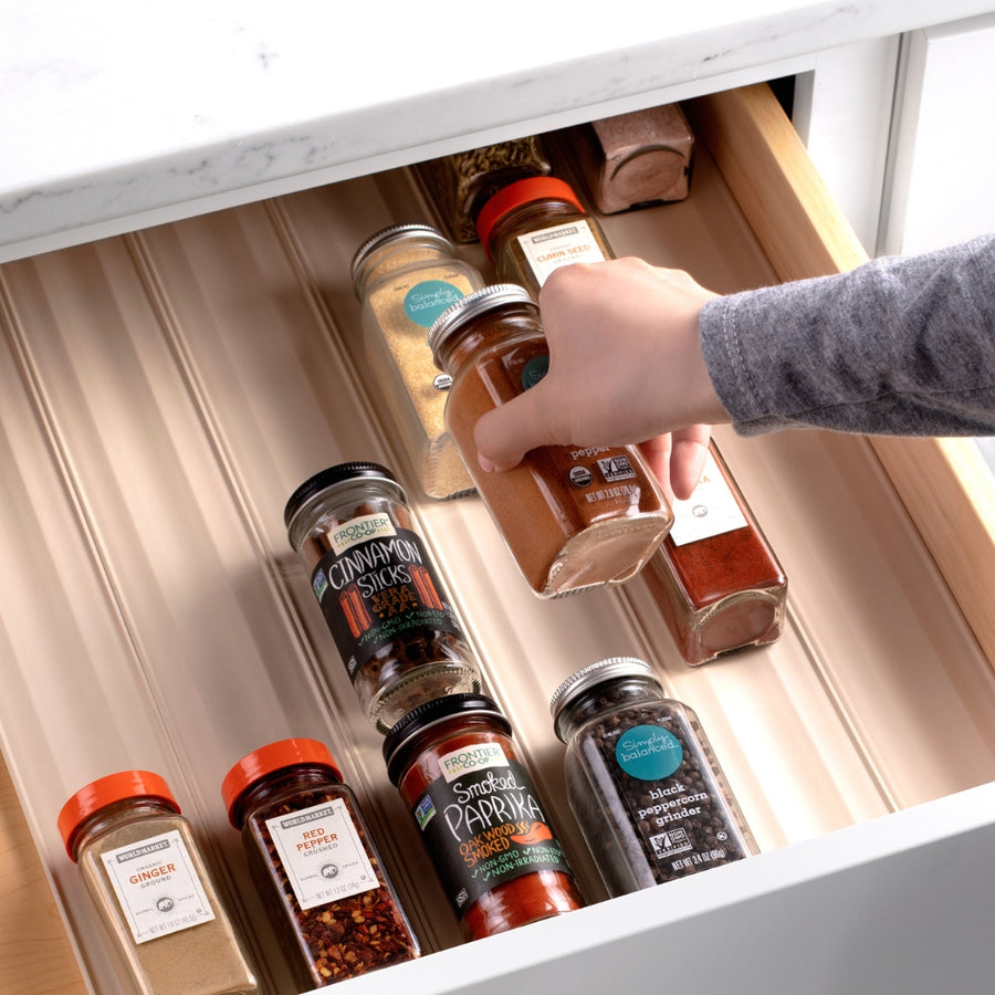 Sandstone YouCopia® SpiceLiner® Spice Drawer Liner in a Drawer with Spices | YouCopia® | Keeping It Pretty @ Spice Craze®