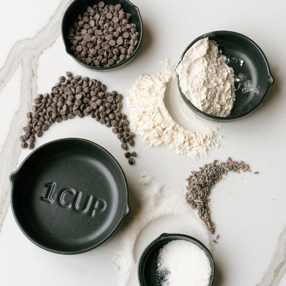 Black Brampton Stoneware Measuring Cups in a Baking Scene | Be Home US | Measuring & Mixing @ Spice Craze®