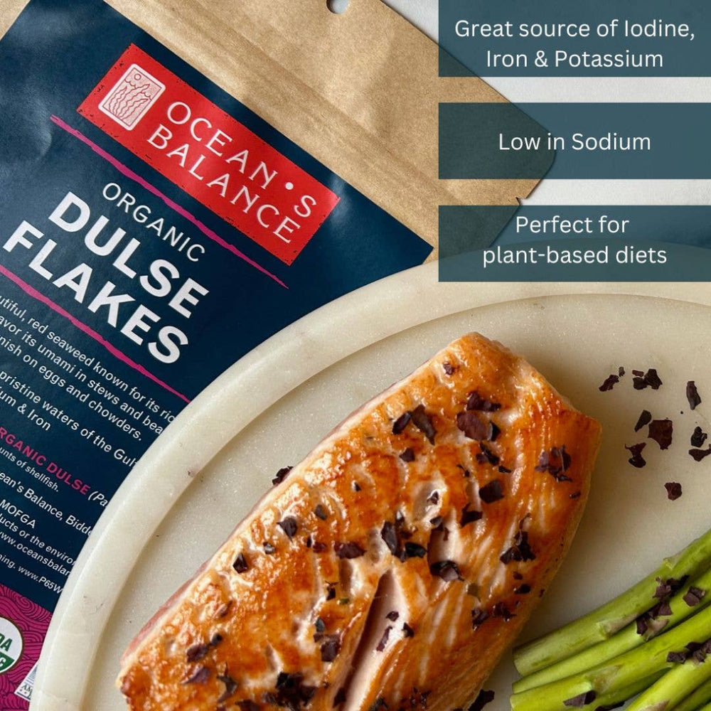 Organic Dulse Flakes Sprinkled on Salmon | Ocean's Balance | Umami Coast @ Spice Craze®