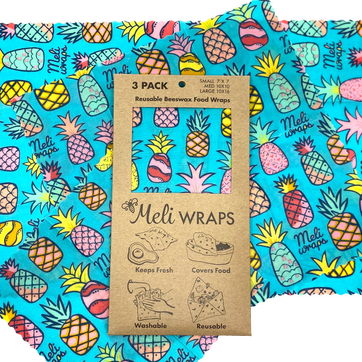 Set of Three Pineapple Print Beeswax Wraps | Meli Wraps® | Keeping It Pretty @ Spice Craze®