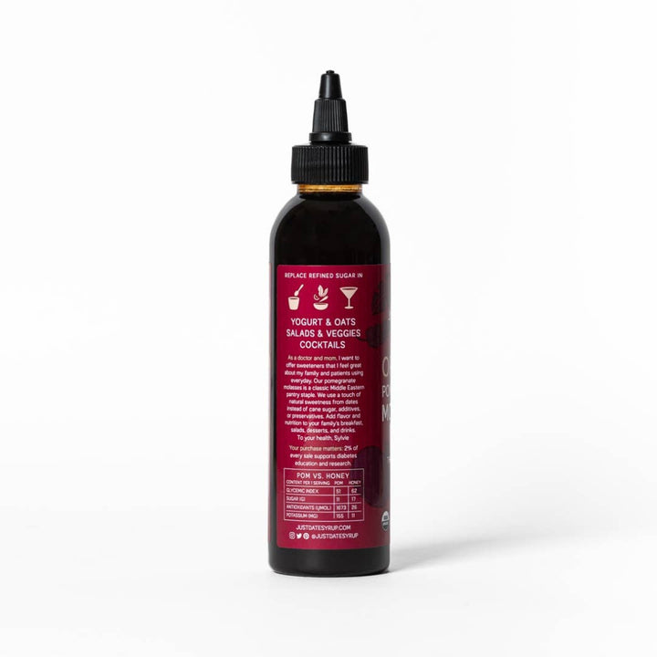 Informational Side of Bottle of Organic Pomegranate Molasses | Just Date | The Sweeter Side @ Spice Craze®