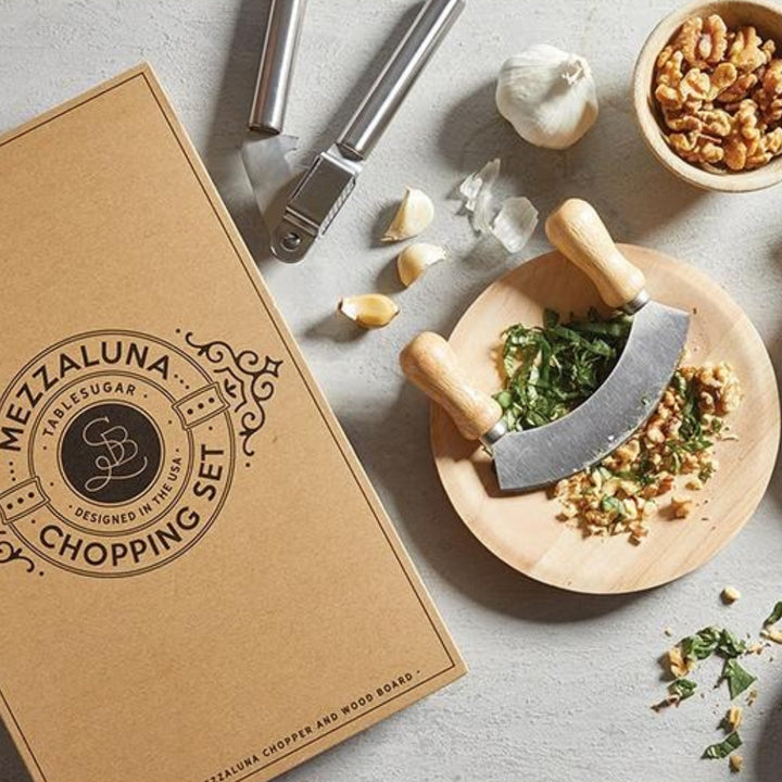 Mezzaluna Chopper Book Box Products Making Walnut Pesto | Santa Barbara Design Studio™ | Prepping & Cooking @ Spice Craze®