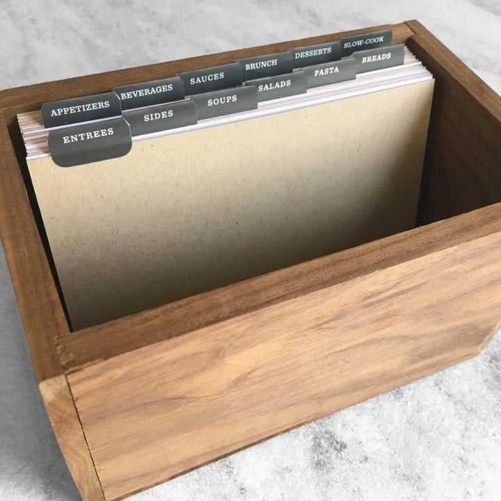 Kraft Recipe Dividers with Black Tabs Shown in a Wooden Recipe Box | Favorite Story® | Keeping It Pretty @ Spice Craze®
