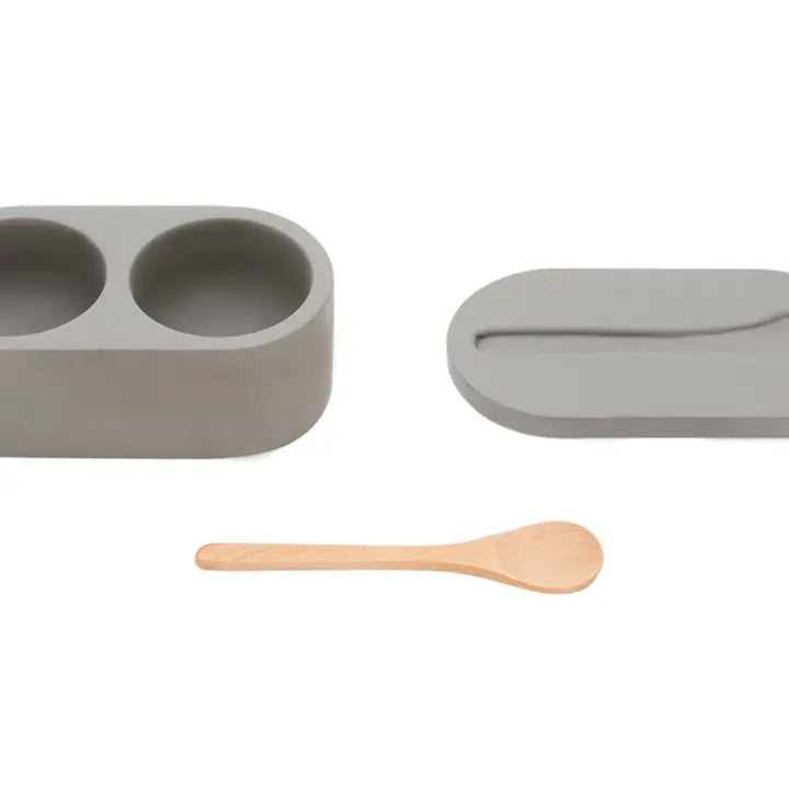Gray Double Cement Salt Cellar with Wooden Spoon | Fox Run Brands™ | Keeping It Pretty @ Spice Craze®