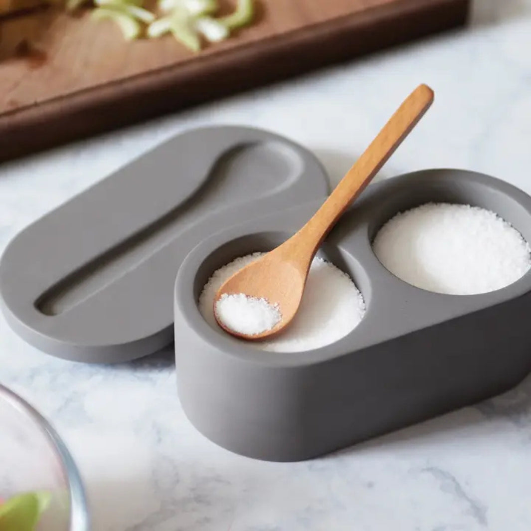 Gray Double Cement Salt Cellar with Wooden Spoon | Fox Run Brands™ | Keeping It Pretty @ Spice Craze®