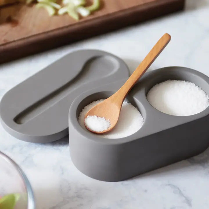 Gray Double Cement Salt Cellar with Wooden Spoon | Fox Run Brands™ | Keeping It Pretty @ Spice Craze®