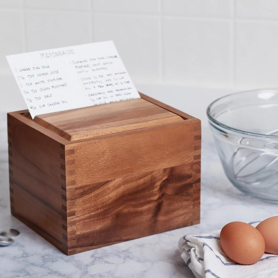 Acacia Wood Recipe Box with Recipe in Top Slot | Ironwood™ by Fox Run Brands™ | Keeping It Pretty @ Spice Craze®
