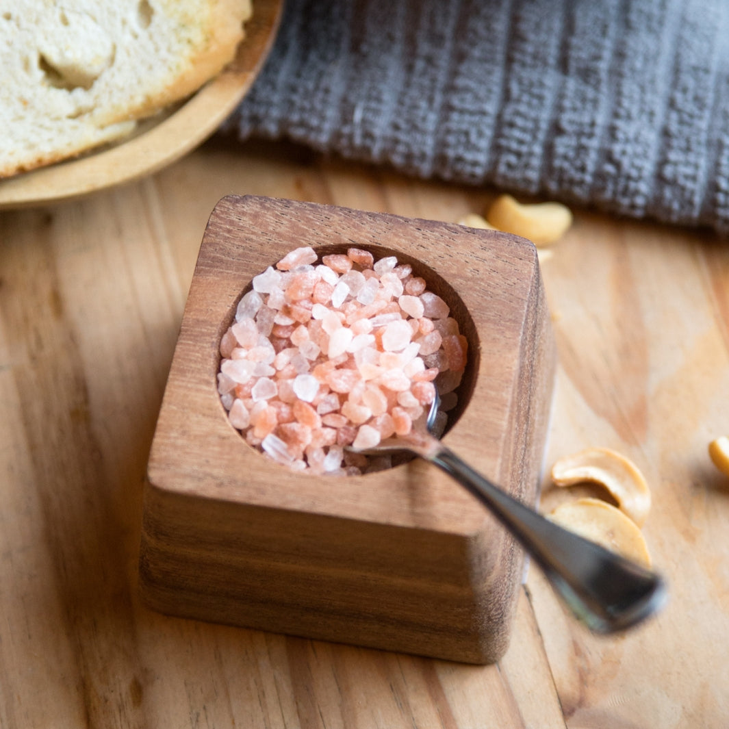 Coarse Himalayan Pink Salt in an Acacia Pinch Bowl | Ironwood™ @ Fox Run Brands | Keeping It Pretty @ Spice Craze®