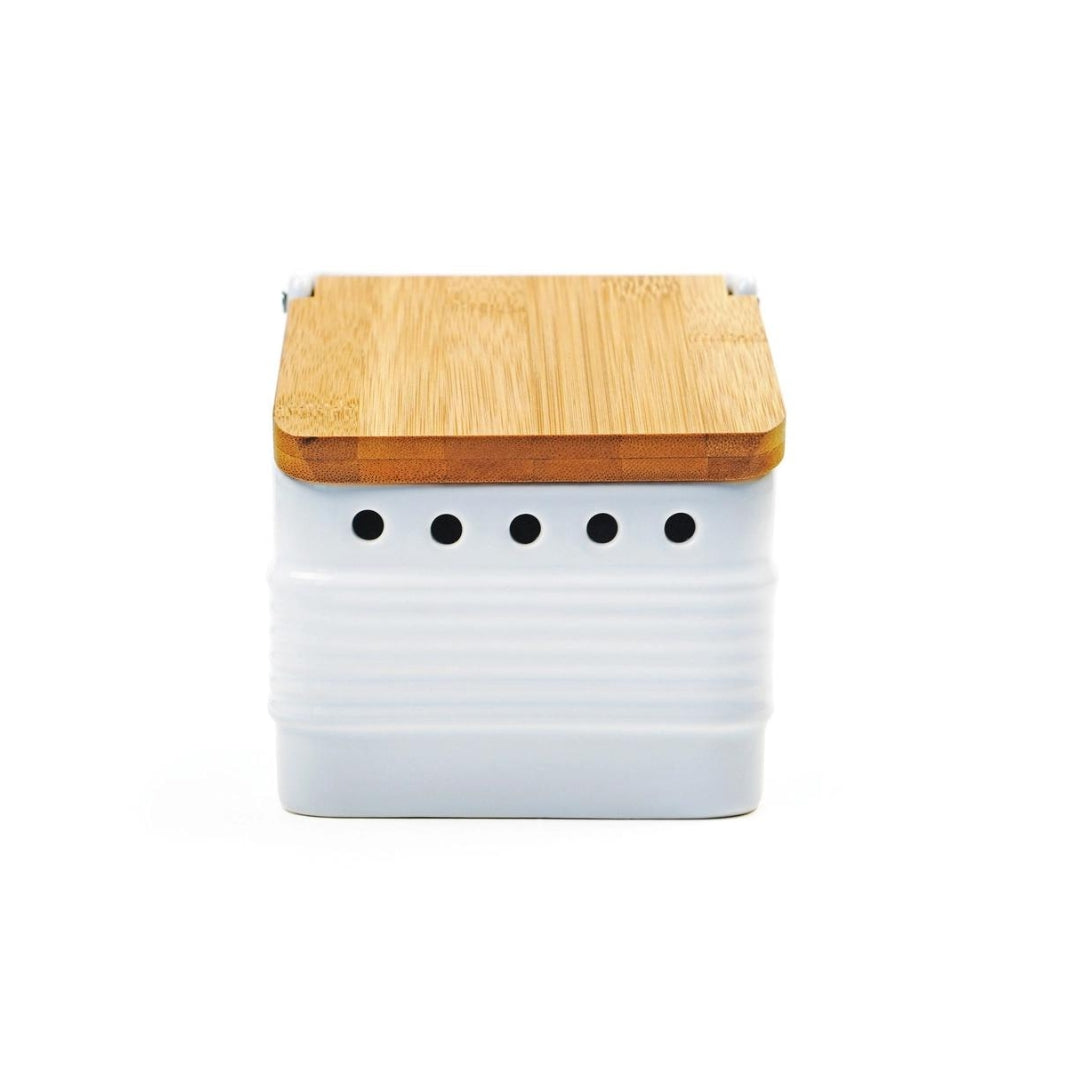 Front of White Stoneware Garlic Keeper | RSVP International | Keeping It Pretty @ Spice Craze®