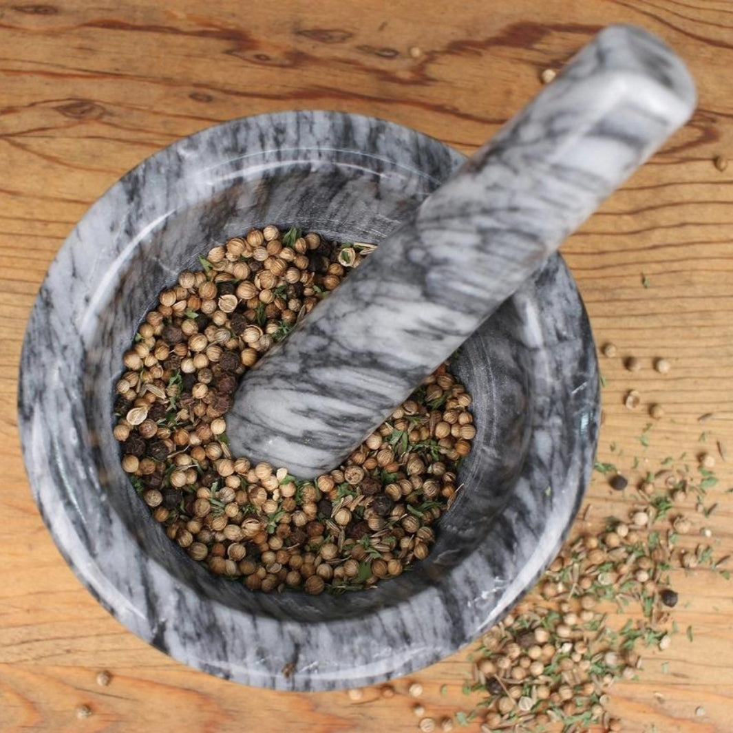 Gray Marble Mortar & Pestle Set in Action | RSVP International | Mortars & Pestles @ Spice Craze®