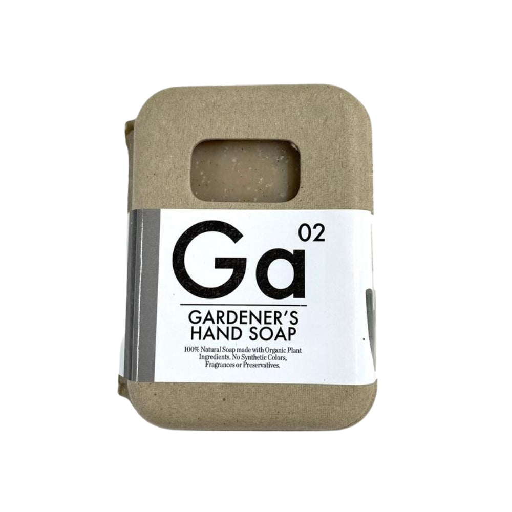 Organic Gardener's Hand Soap made by Seattle Seed Co. in eco-friendly egg-carton-like packaging with a white label with a picture of gardening tools on the side | Camping & Garden @ Spice Craze®