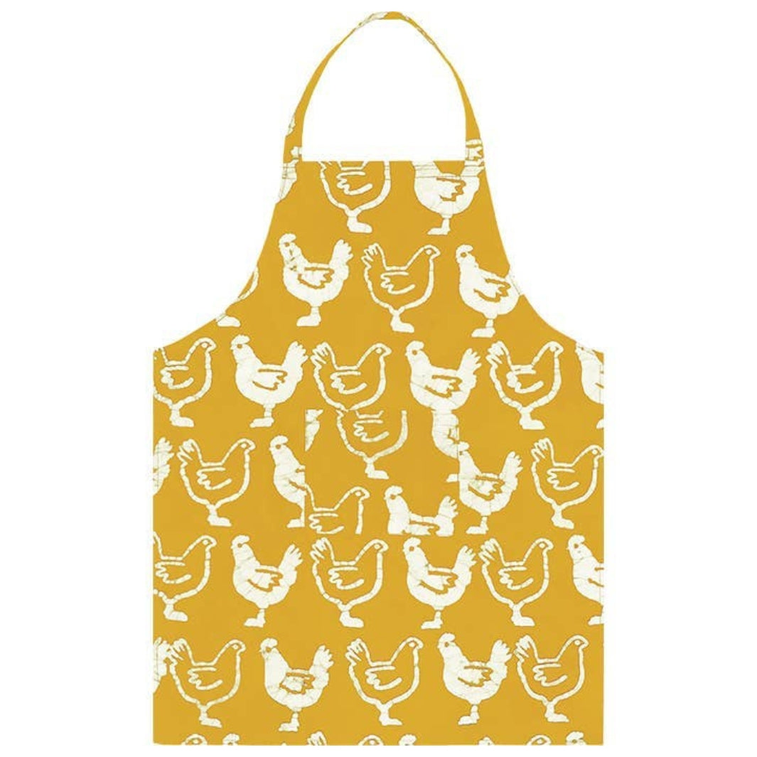 100% Organic Cotton Chickens on Gold Apron | Global Mamas® | Aprons & Linens @ Spice Craze®