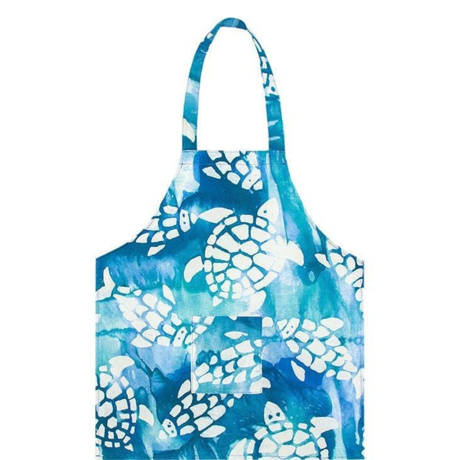 Kid's Apron with Playful White Turtles and Fish Swimming on an Ocean-Blue Background | Global Mamas® | Tiny Tastemakers @ Spice Craze®