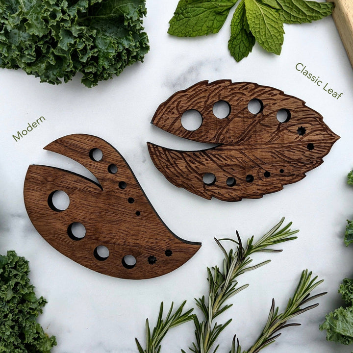 Classic Leaf and Modern Solid Walnut Herb Strippers | North To South Designs | Grate, Strip, & Zest @ Spice Craze®