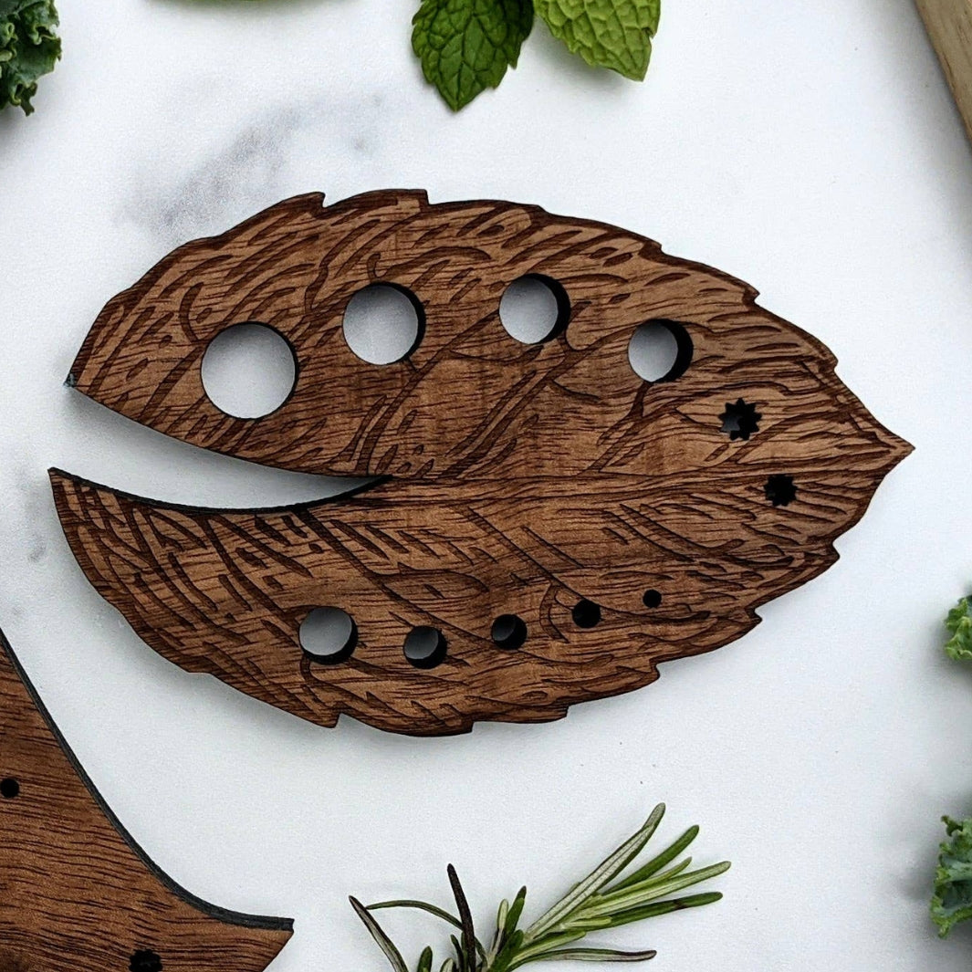 Classic Leaf Solid Walnut Herb Stripper | North To South Designs | Grate, Strip, & Zest @ Spice Craze®