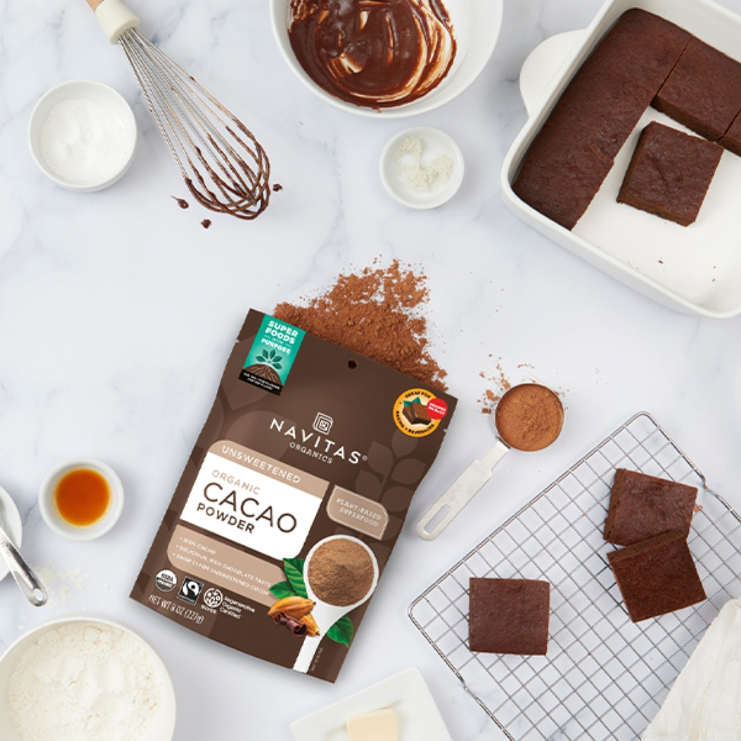 Organic Cacao Powder in a Brownie Baking Scene | Navitas® Organics | The Sweeter Side @ Spice Craze®