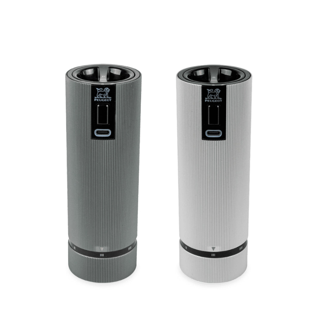 Line Electric Salt & Pepper Duo in Carbon and Aluminum | Peugeot Saveurs | Mills & Grinders @ Spice Craze®