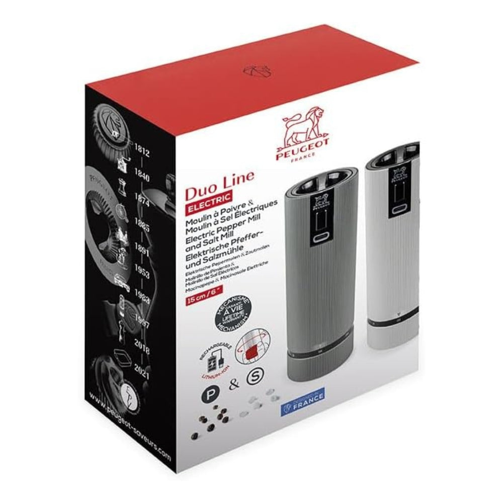 Gift Box for Line Electric Salt & Pepper Duo in Carbon and Aluminum | Peugeot Saveurs | Mills & Grinders @ Spice Craze®