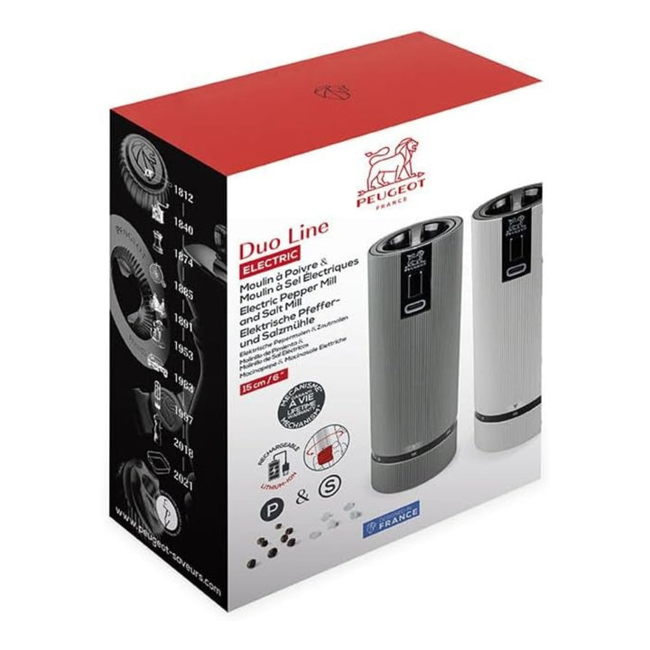 Gift Box for Line Electric Salt & Pepper Duo in Carbon and Aluminum | Peugeot Saveurs | Mills & Grinders @ Spice Craze®
