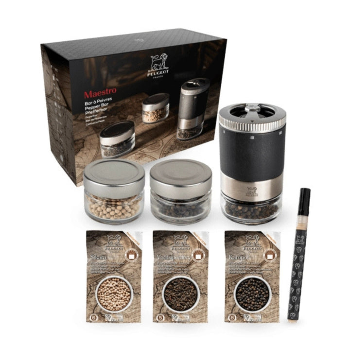 Maestro Pepper Bar Peppercorns, Marker, Jars, and Grinder | Peugeot Saveurs | Mills & Grinders @ Spice Craze®