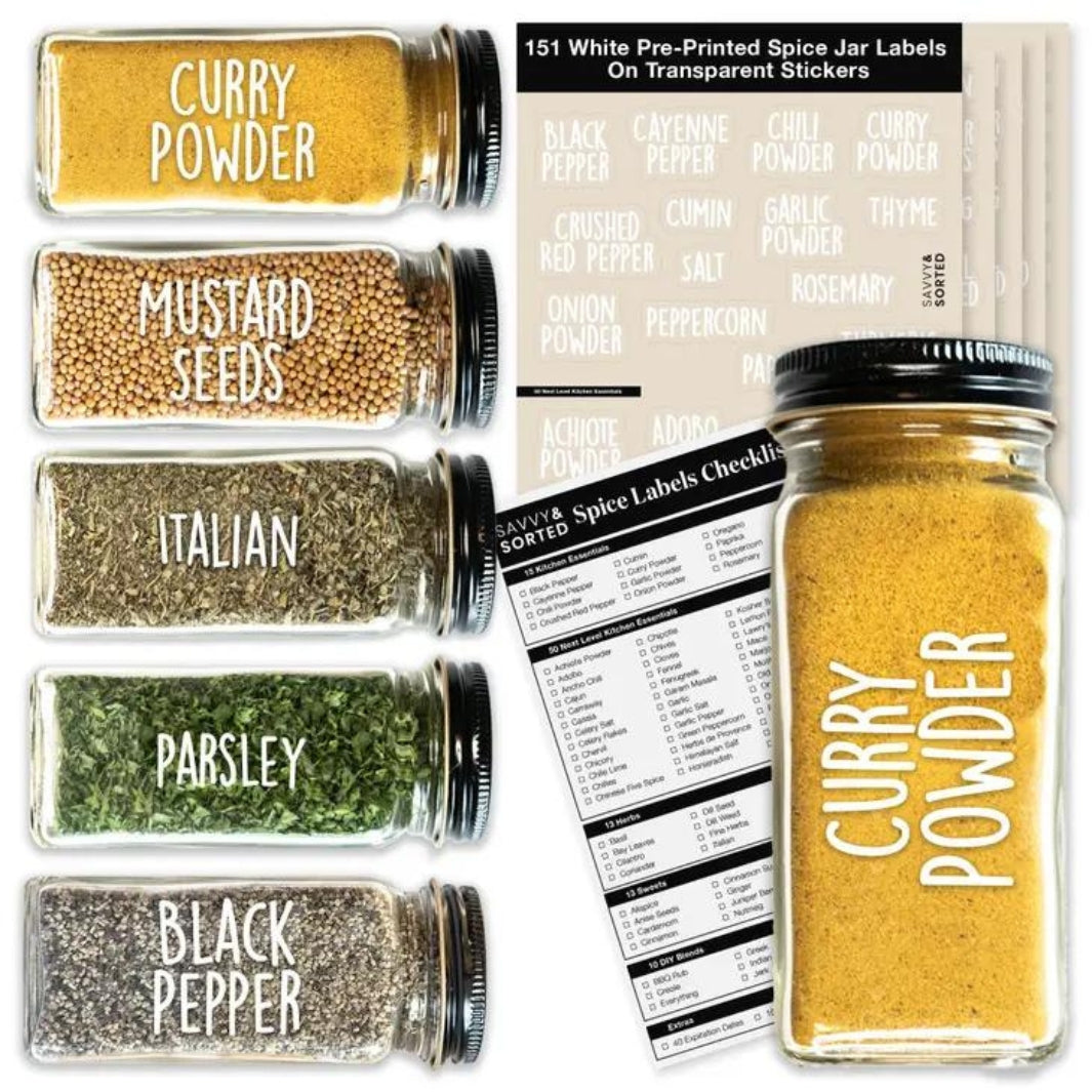 White Sunshine Spice Labels Shown on Spice Jars | Savvy & Sorted® @ Spice Craze®