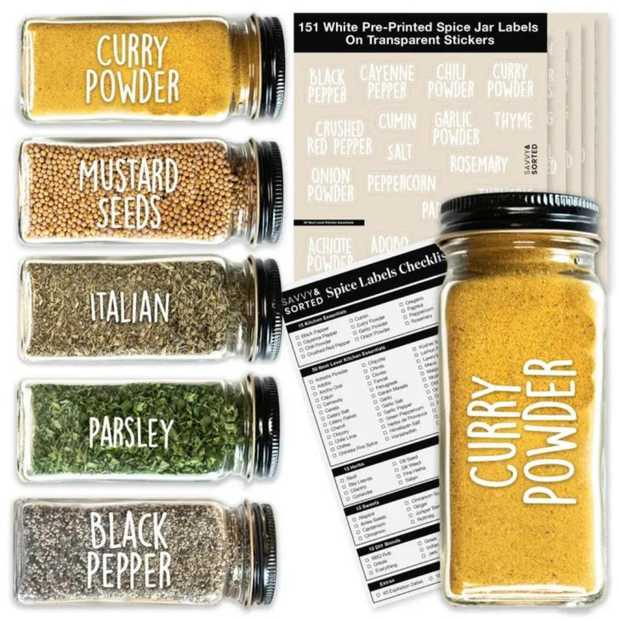 White Sunshine Spice Labels Shown on Spice Jars | Savvy & Sorted® @ Spice Craze®