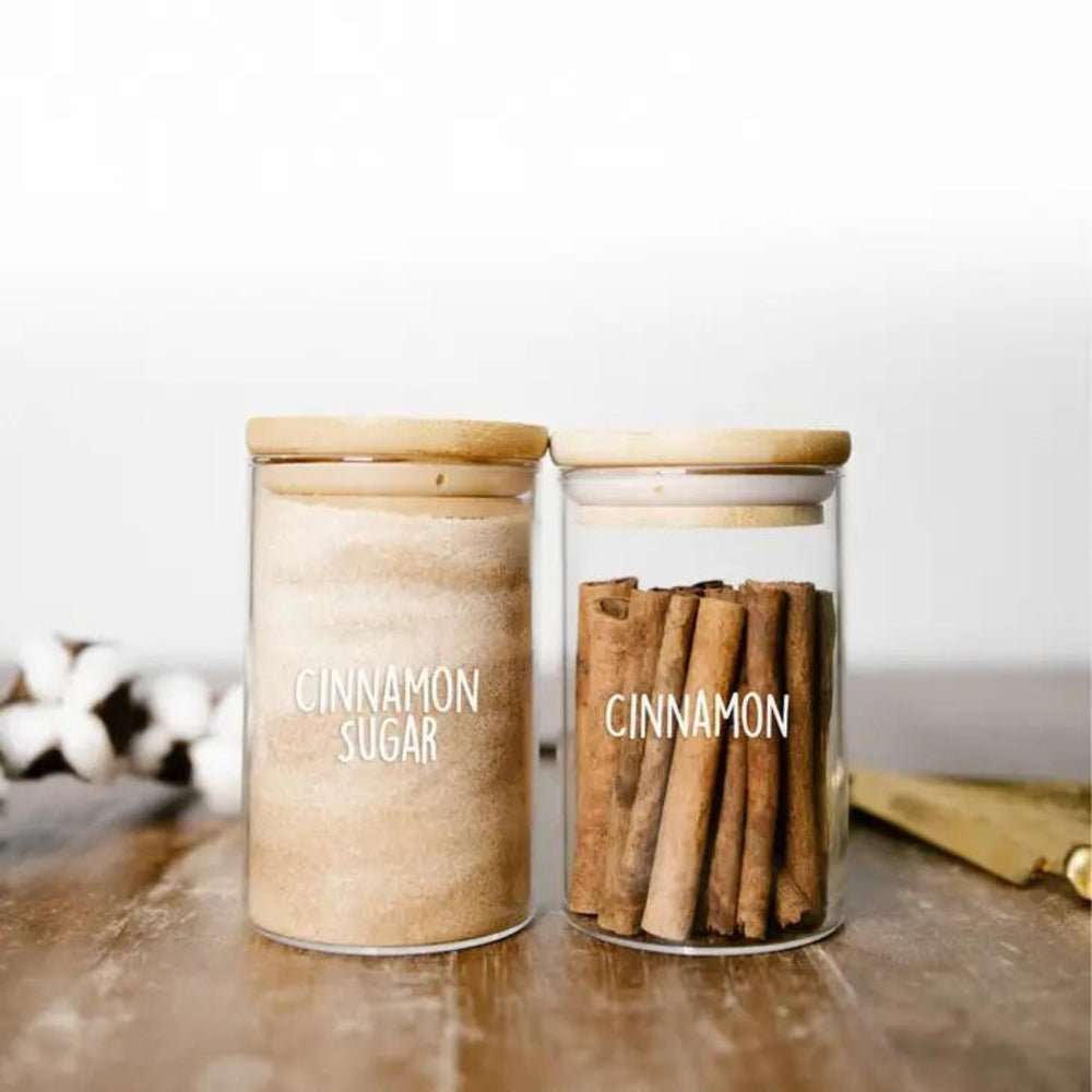 White Sunshine Spice Labels Shown on Cinnamon Jars | Savvy & Sorted® @ Spice Craze®