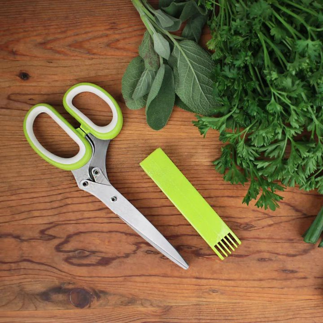 Herb Scissors and Fresh Sage and Parsley on a Wooden Table | Blade Cleaner/Storage Case Included | RSVP International | Prepping & Cooking @ Spice Craze®