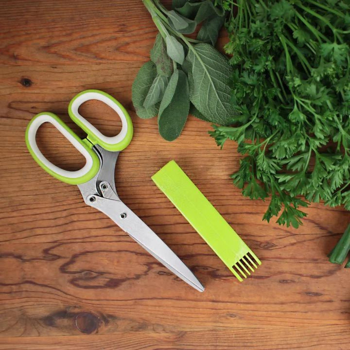 Herb Scissors and Fresh Sage and Parsley on a Wooden Table | Blade Cleaner/Storage Case Included | RSVP International | Prepping & Cooking @ Spice Craze®
