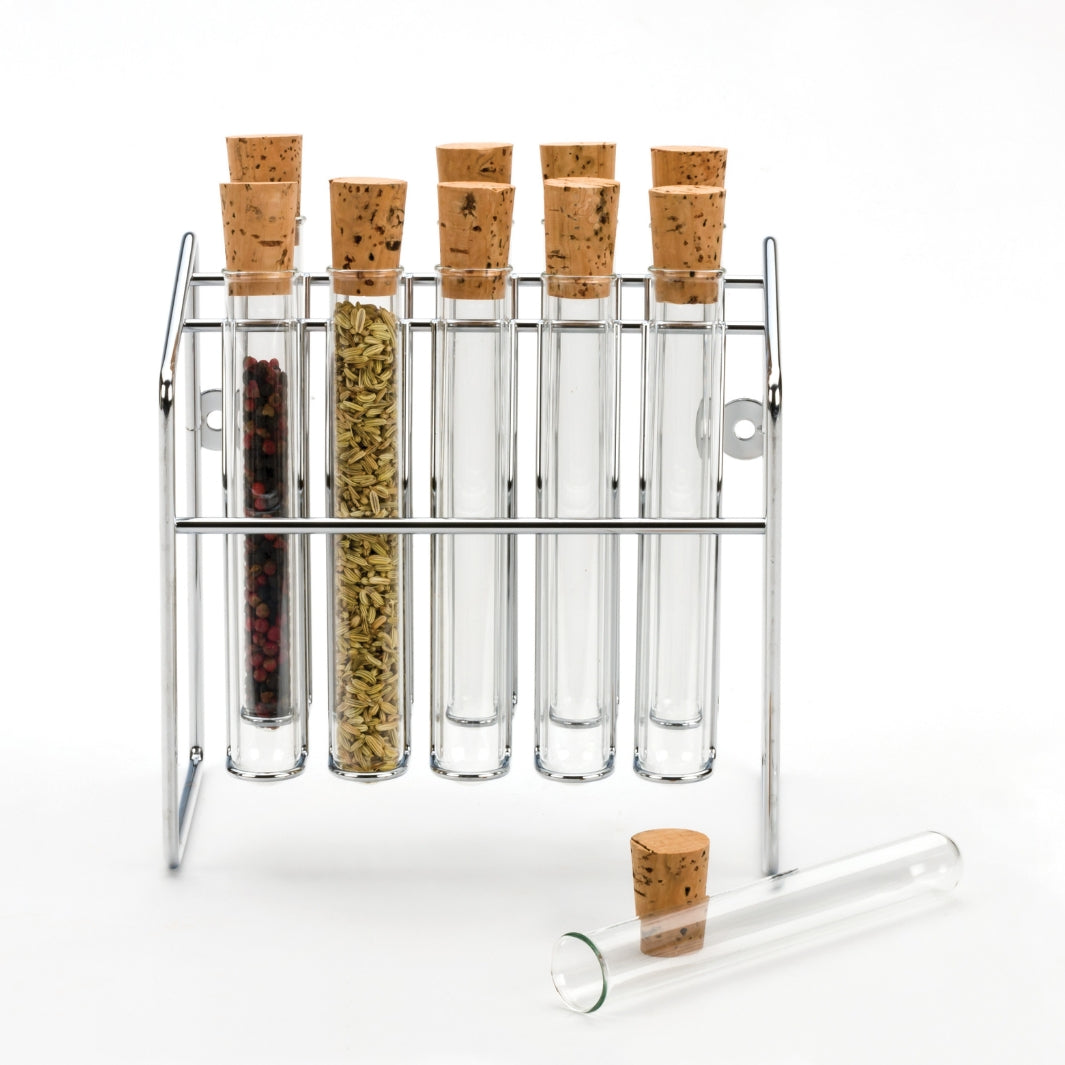 Glass Tube Spice Set | Set of 10 Glass Tubes with Cork Stoppers | RSVP International | Keeping It Pretty @ Spice Craze®