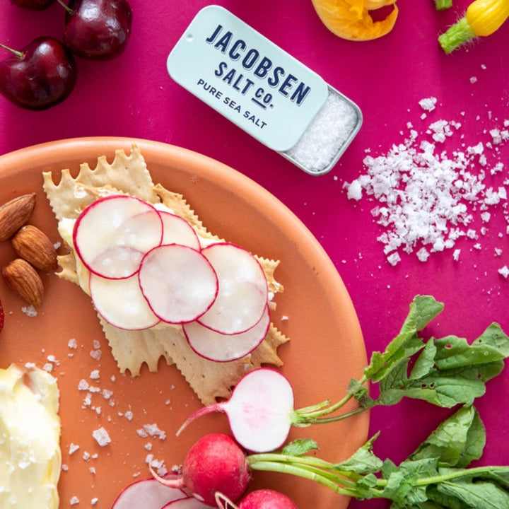 Kosher Sea Salt Slide Tin and a Fruit Plate | Jacobsen Salt Co. | Specialty Salts @ Spice Craze®