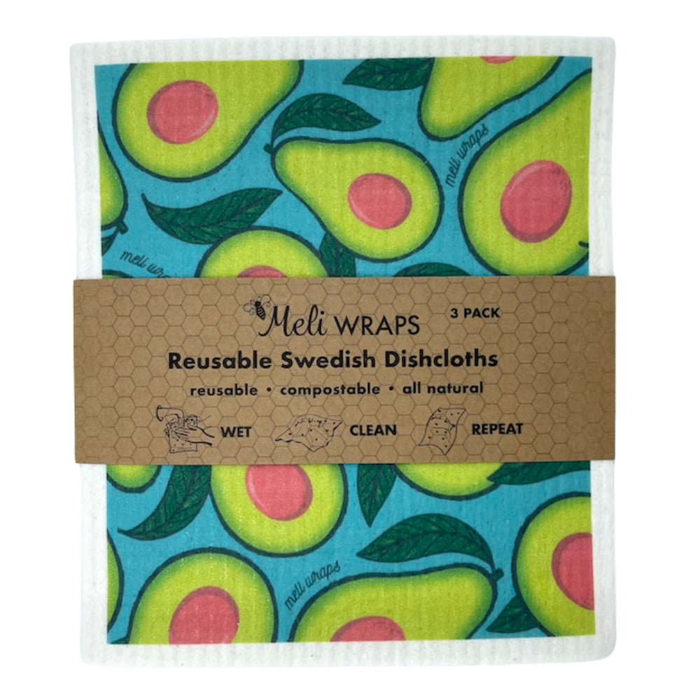 Set of Three Avocado Print Swedish Dish Cloths | Meli Wraps | Aprons & Linens @ Spice Craze®