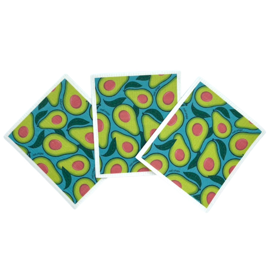 Set of Three Avocado Print Swedish Dish Cloths | Meli Wraps | Aprons & Linens @ Spice Craze®